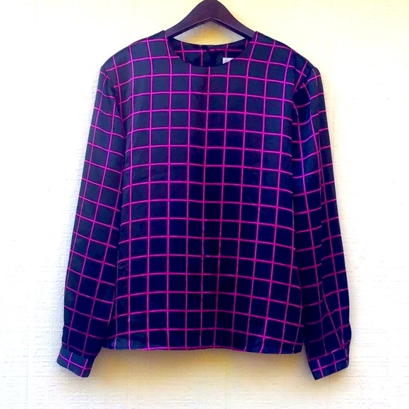 Albert Nipon Tops - Vintage silk like shoulder pads check print blouse